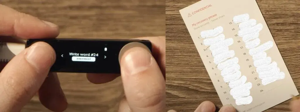 آموزش کامل راهاندازی و استفاده از ولت Ledger Nano X | راهنمای قدم به قدم فارسی 6 ثبت عبارت بازیابی Ledger Nano X روی برگه رسمی